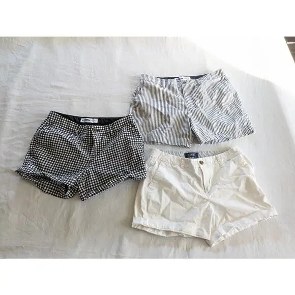 Old Navy Shorts Size 6 Lot Of 3 Bundle White Black Gingham Gray Stripes - Picture 1 of 14